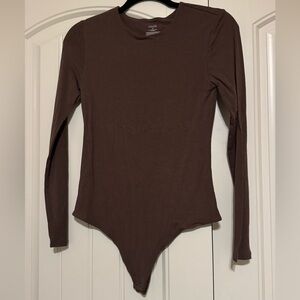 Nuuds Coffee Cotton Long Sleeve Crewneck Bodysuit Size M